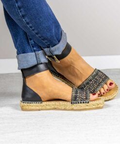 Alpargata plana Vanesa Negra Oro.