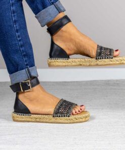 Alternative view of Alpargata plana Vanesa Negra Oro.