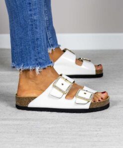 Sandalia bio Macarena color charol blanco con suela de corcho anatómica Maretas