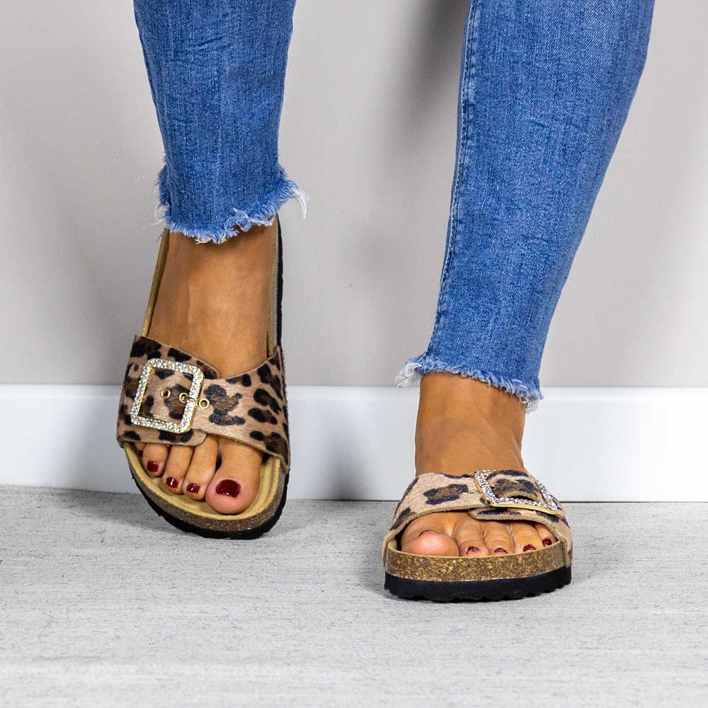 Pala bio Alba color animal print sandalia con planta anatómica de piel Maretas