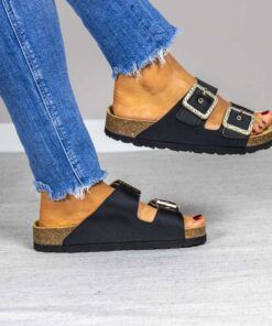 Sandalia bio Macarena color raso negro con suela de corcho anatómica Maretas