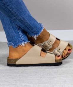 Vista lateral de sandalia cómoda bio Macarena de raso para mujer Maretas